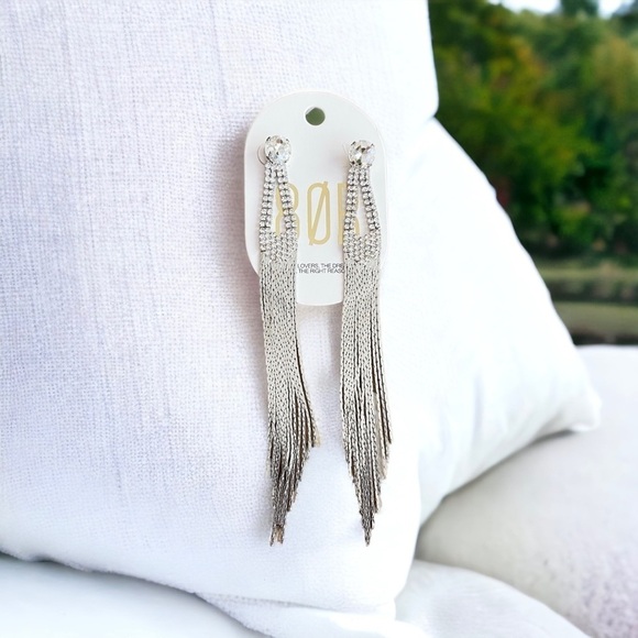 NEW 8 Other Reasons 5 1/2” Duster Earrings Silver Metallic & Cubic Zirconia - Picture 2 of 3